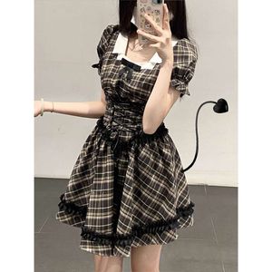 Elegante plaid vintage da donna anche festa Y k manica corta mini ufficio signora abbigliamento kawaii abito coreano estivo