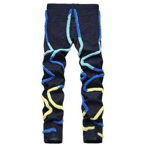 Jeans European Personality Caterpillar Striped Slim Mid-waist Casual Stretch Hip Hop Pants fashionable fit like high-end designer man's