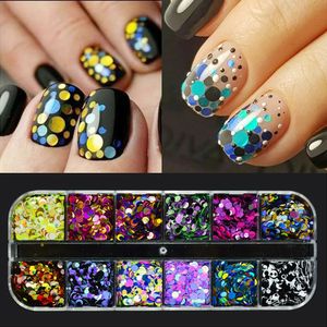 Acrylic Powders Liquids 12 grid nail glitter powder mixed color circular 3D thin sequin holographic shiny handmade decoration accessories 231121