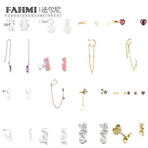 Fahmi Classic cute bear heart-shaped pearl pink bear basic set tassel earrings purple Special gifts for Mother Wife Kids Lover Friends