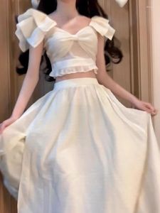 Arbeitskleider Elegantes süßes 2-teiliges Kleid-Set Bürodame Casual Kurzarm Top Frauen Party Schlanker Midirock Koreanische Mode Sommer 2023