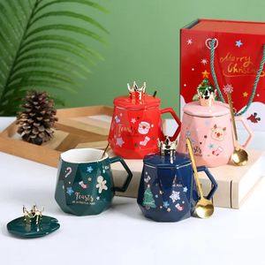 Кружки Рождественский подарочный набор Керамическая чашка с крышкой Ложка Мультяшная кружка для воды 231121