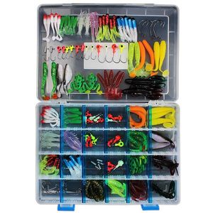 146 pezzi set di esche morbide attrezzatura da pesca in mare esca da pesca esca in silicone morbido verme gamberetti carpa accessori304I