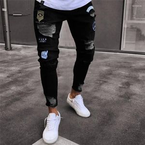 Erkekler Kot 2023 Erkekler Şık Yırtık Pantolon Biker Sıska Düz Yıpranmış Denim Pantolon Moda Giysileri Damla