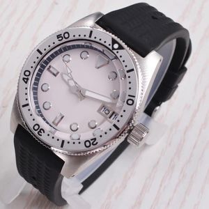 腕時計40mm NH35ムーブメントカスタムロゴ滅菌ホワイトダイヤルサファイアガラスステンレススチールケースラバーストラップラミナス時計