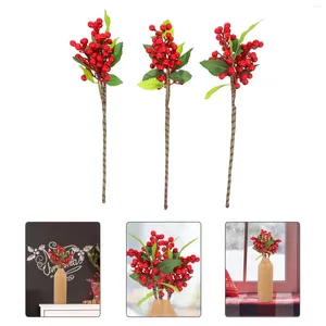 Decorative Flowers 3 Pcs Red Table Decor Artificial Berries Christmas Berry Ornament Simulation Mini Tree Decoration