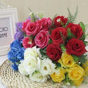 Flores decorativas buquê de flores artificiais de rosa falsa lindas rosas de seda plantas casamento decoração de mesa para casa adereços pográficos 1 peça