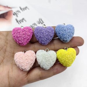 Charms 10pcs Cute Rose Flowers Love Heart For Jewelry Making Findings Resin Pendant Flatback Diy Earrings Keychain C1522