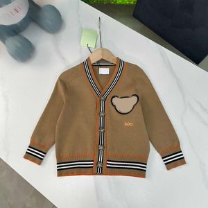 23ss kids jacket Kids designer clothes Bear stick cloth striped knitted cardigan coat Big Kids High quality Baby Clothes