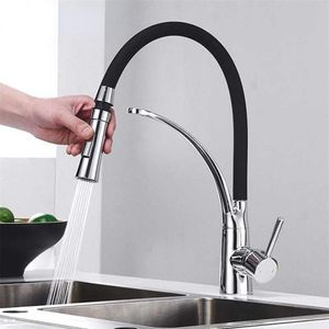 Chrome Rubber Kitchen Faucet Mixer Tap Rotation Pull Down Stream Sprayer Taps Cold Water Tap with Single Handle Kitchen Tap303u