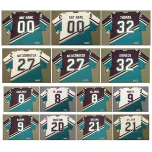 Patos TEEMU SELANNE CCM Retrocesso Hóquei Jersey Anaheim Mighty PAUL KARIYA STEVE RUCCHIN DAN BYLSMA SCOTT NIEDERMAYER STU GRIMSON SANDIS raro