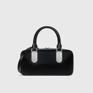 Evening Bags Genuine Leather Square Women Boston Bag Brand Design Black Simple Style Handbag Casual Messenger For Mini
