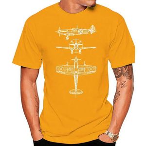 Herr t-shirts casual tees spitfire flygplan ritning pilot t shirt spitfire flygplan vintage lustiga flygplan plan modul t-shirt sommar 230422