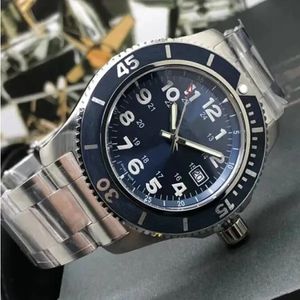 Breit Super Ocean Orologio meccanico Moda uomo Quadrante blu Orologio automatico da uomo Lunetta blu Cassa in argento Cinturino in caucciù Orologi da polso sportivi da uomo