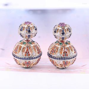 Stud Earrings Luxury Hollow Designer Colorful Zircon Two Side Ball Vintage Enthic Jewelry For Women Party Gift