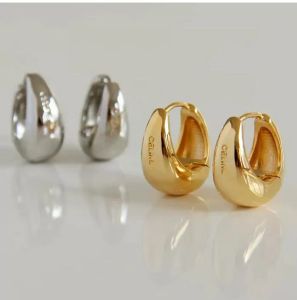 Hoopörhängen 100% autentisk 925 Sterling Silver Big White/Gold Smooth Circle Arc Huggie Fine Jewelry TLE1215
