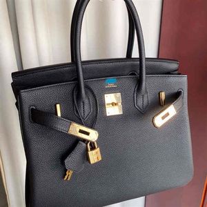 Handväska Emmas Womans Designer väskor full hand Sying Wax Thread Birkin25 Black Gold Togo Leather Platinum Bag High-klass Luxu316y