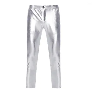 Men's Suits Men Slim Fit Shiny Skinny Casual Suit Pencil Pants Solid Color Elastic Performance Man Long Trousers Pant Clothing