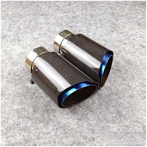 Muffler Glossy Carbon Fiber With Blue Burnt Stainless Steel Exhaust Pipe Tips For Akrapovic 1 Piece Drop Delivery Mobiles Motorcycle Dhph6