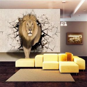 Taille personnalisée 3D Po papier peint salon mural Lion mur trou 3D photo canapé toile de fond murale décor à la maison créatif el étude Wal283p