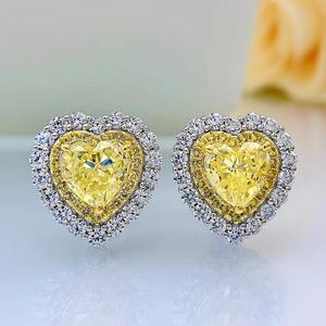 Valuable Heart Topaz Diamond Stud Earring 100% Real 925 sterling silver Promise Wedding Earrings for Women Bridal Party Jewelry