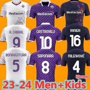 23 24 Fiorentina Futbol Formaları J. Ikone 2023 2024 Castrovilli Erick Florence Jersey ACF Biraghi Jovic A. Cabral Milenkovic C Kouame Sottil Erkekler Kids Kit Futbol Gömlek