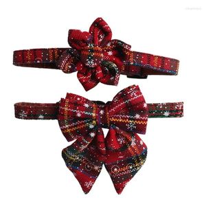 Dog Collars Christmas Collar Red Green Plaid SunFlower Plastic Buckle Bow Tie Pet Cat Puppy Accessories For Small Dogs Supplies