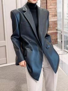 Women's Suits UNXX Vintage Hong Kong-style PU Leather Suit Jacket 2023 Spring And Autumn Korean-style Loose High-end Niche TOP