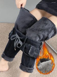 Women's Jeans Oversize 95kg Harem Add Velvet 2023 Winter High Waist Denim Pants Black Thick Vaqueros Warm Baggy Korean Woman Trousers