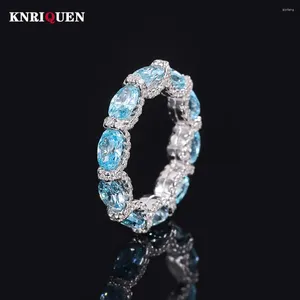 Küme Yüzük Takılar 925 STERLING Gümüş 4 6mm Ruby Emerald Aquamarine Kadın Taş Düğün Partisi Güzel Takı Doğum Günü Hediyesi