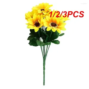 Decorative Flowers 1/2/3PCS Heads Yellow Silk Sunflower Artificial 7 Branch/Bouquet For Home Office Garden Party Wedding El Decoration