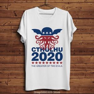 Мужские рубашки голосуют Cthulhu в 2023 г. Смешная дизайнерская рубашка Мужская белая белая повседневная травма Homme Cool Hipster футболка