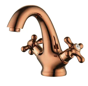 Rubinetti della cucina Rubinetto per lavandino del bagno in oro rosa 2 Lavandino per lavabo monoforo Montaggio su piattaforma per acqua fredda e fredda