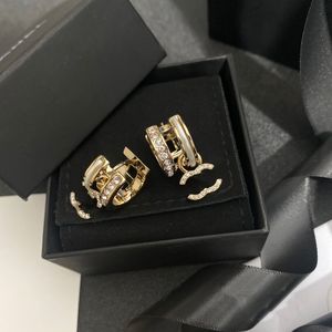Women Brand Letter 18k Gold Plated Crystal Rhinestone Brass Copper Earring Wedding Fashion Designer Jewelry Accessories