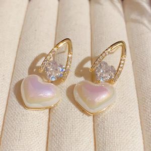 Dangle Earrings CZ Heart Pearl High Quality Copper 14 K Gold Flated Luxury Women Wedding Jewelry Festival Choice 2023