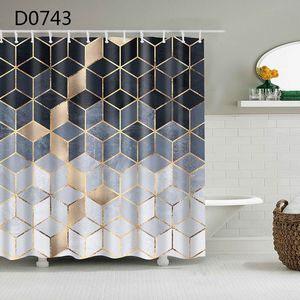 Shower Curtains Marble Pattern Bath Waterproof Geometric Screen Printed with 12 Pcs Hooks for room Gift 230422