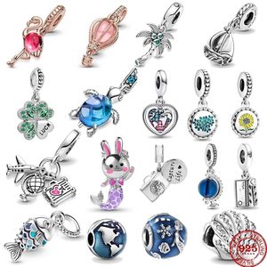 New 925 Sterling Silver Charms escalado Palm árvore rosa Murano Glass Flamingo Charm Fit Fit original Pandora Pingente Bracelets Diy Designer Jóias