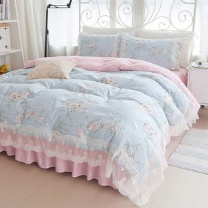 Bedding Sets Princesa coreana Conjunto de algodão Girl Lace Impressão de tampa da capa de capa de capa de lençol de lençóis de linho de linho da cama queen size 230422