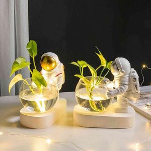 1PC w stylu Nordic Space Astronauta Terrarium Hydroponiczne wazę Dekoracja wazonów Vintage Flower Pots Tabletop Plant Home Bonsai Decor H286M