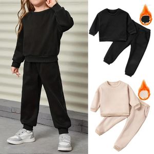 Conjuntos de roupas meninas sweatsuit inverno velo forrado casual roupas com capuz hoodies combinando sweatpants outono roupas crianças