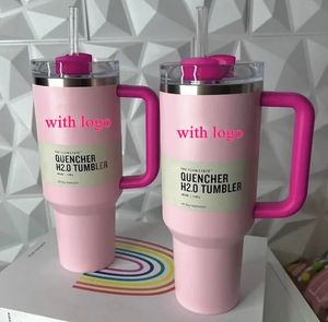 PINK Flamingo 40oz Quencher H2.0 Kaffeetassen Tassen Outdoor Camping Reisen Autotasse Edelstahlbecher Tassen mit Silikongriff Valentinstagsgeschenk 1122