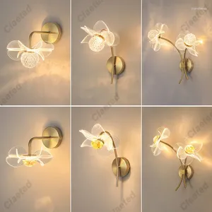 Duvar lambaları Çiçek Oturma Odası Yatak Odası Başucu Sconce Işık Modern Koridor Restoran Arka Plan Dekorasyon Aydınlatma Deco