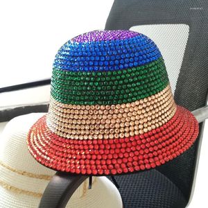 Berets Red Rhinestone Fedora Jazz Hats Cowboy Hat For Women And Men Double-sided Color Cap With Black Diamond Wholesale 2023Berets Pros22