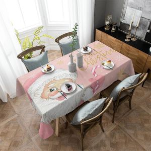 Table Cloth Christmas Santa Claus Snowflakes Pink Tablecloth Dining Decor Cover Rectangular Coffee