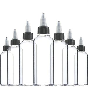 30Pcs 30ml 60ml 100ml 120ml Plastic Empty Ink Vial Top Black Cap Transparent Clear Bottle Tattooing Accessories 220110188H