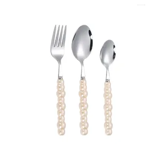 Conjuntos de louça Creative Pearl Talheres 304 Talheres de Aço Inoxidável Conjunto Portátil Bife Garfo Sobremesa Colher Escritório Acessórios de Cozinha