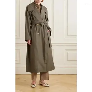 Women's Trench Coats TheR0w For Women Jackets Silk Blended Winter Season Oversize X-long Turn-Down Collar Army Green High Quality Row.