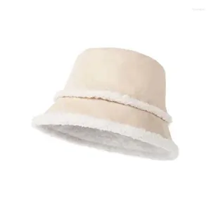 Berets 2023 Fashion All-match Fisherman Hat Ladies Winter Warm Lamb Plush Basin Panama Casual And Windproof