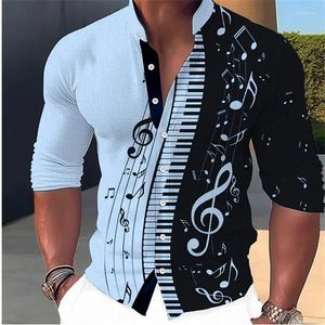 Camisas casuais masculinas 2024men's camisa padrão impressão geométrica gola branca ao ar livre rua manga longa roupas moda streetwear