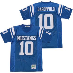 Futbol Lisesi Meadows Mustangs Jersey 10 Jimmy Garroppolo Saf Pamuklu Moive Hiphop Koleji Kültürü Nefes Alabaş Nakış Takımı Mavi Spor Hayranları Satış